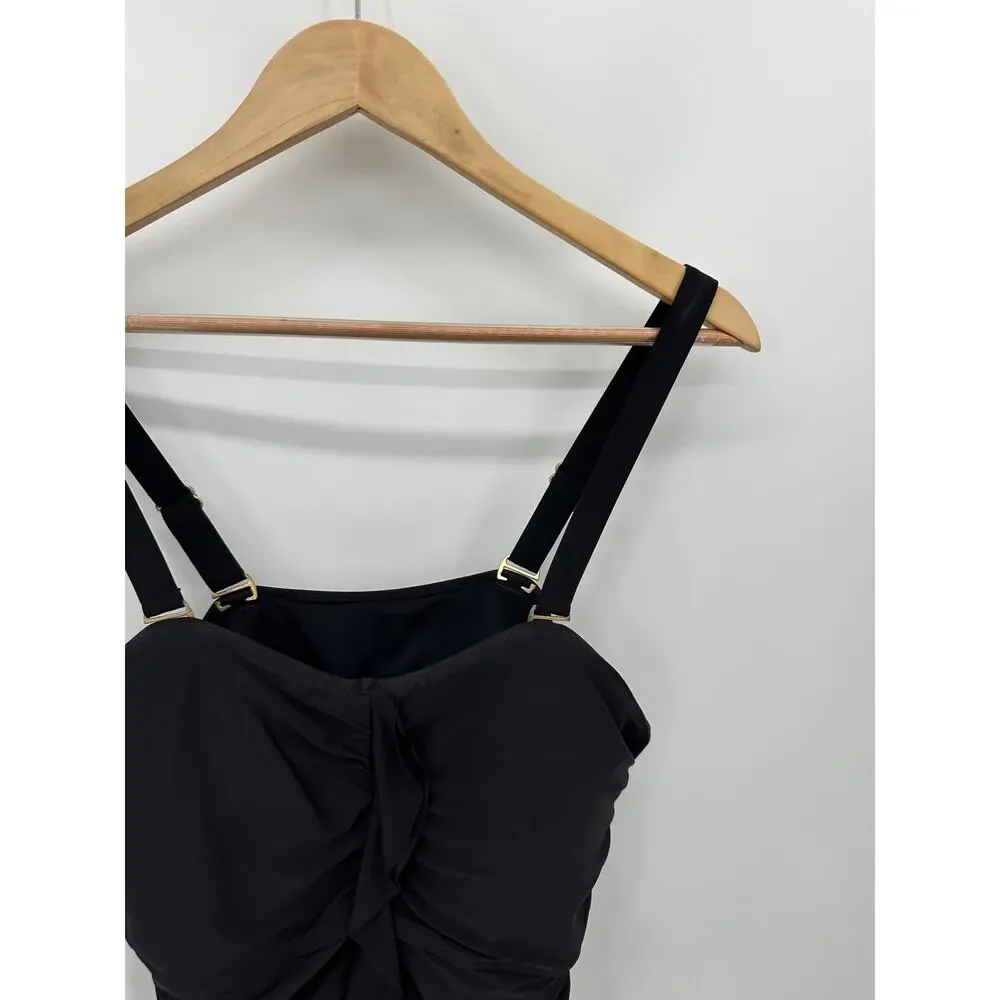 Lands' End Bathing Suit Women 18W Black Ruched One Piece Modest Removable Straps